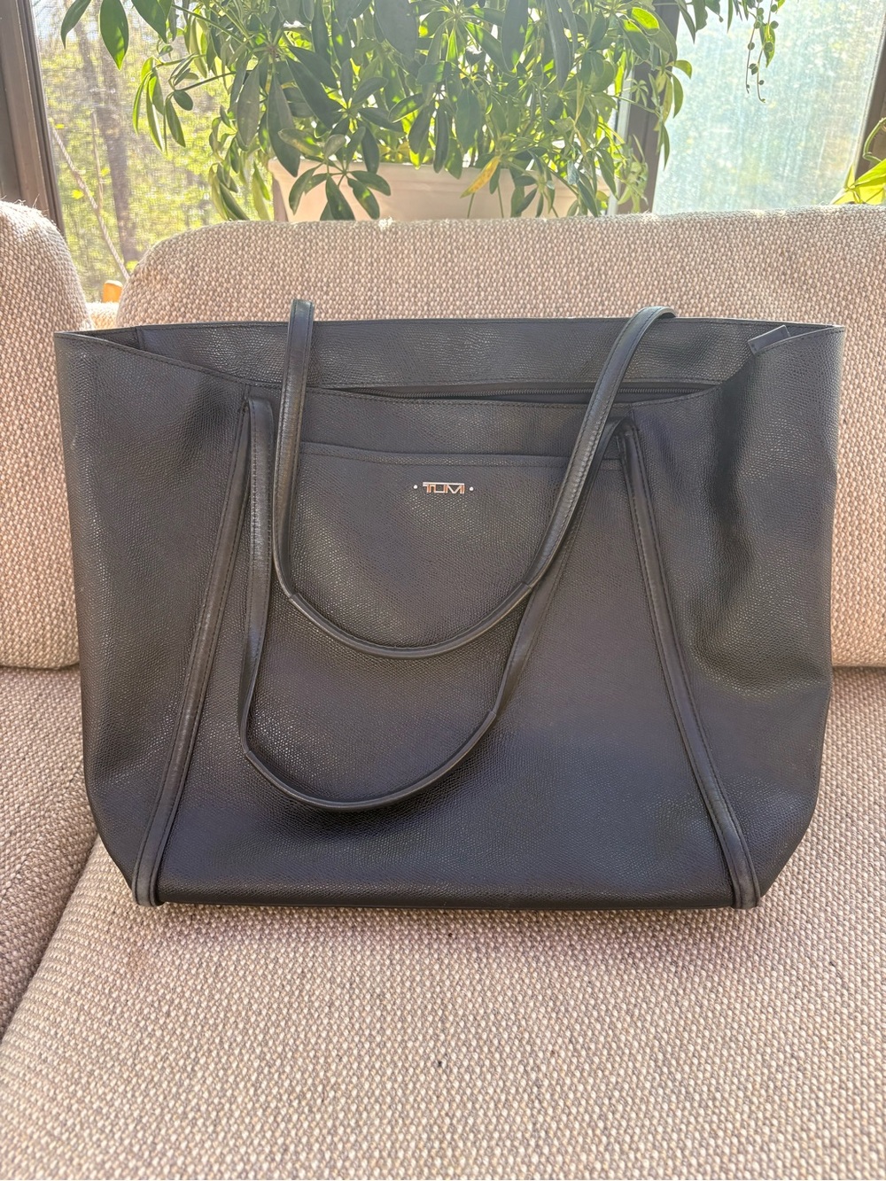 Tumi Black Pebbled Leather Tote with Dual Straps